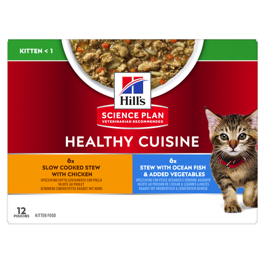 Hills Science Plan Kitten Healthy Cuisine Chicken/Ocean Fish & Vegetables 12x80g portionspåsar