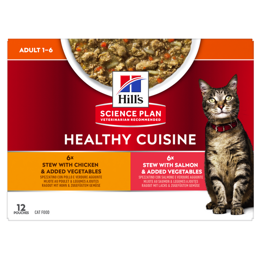 Hills Science Plan Cat Adult Healthy Cuisine Chicken/Salmon & Vegetables 12x80g portionspåsar