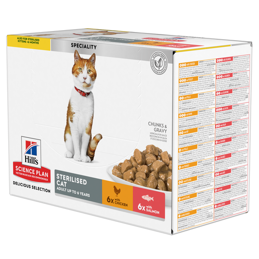 Hills Science Plan Cat Adult Sterilised Salmon & Chicken 12x85g portionspåsar