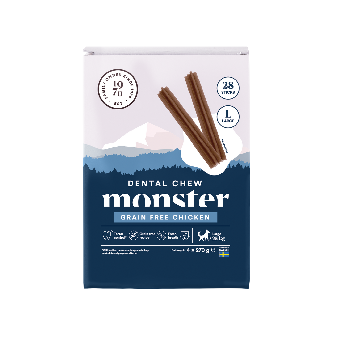 Monster Dog Dental Chew GF Chicken L Month (28st)1080 g